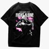 Fight Alone Schwarzes Baumwoll-T-Shirt Streetwear Athletisch Hip Hop Herren Fitness Muskel Grafik-T-Shirt - Herren Sommer Baumwoll-Grafik-T-Shirt