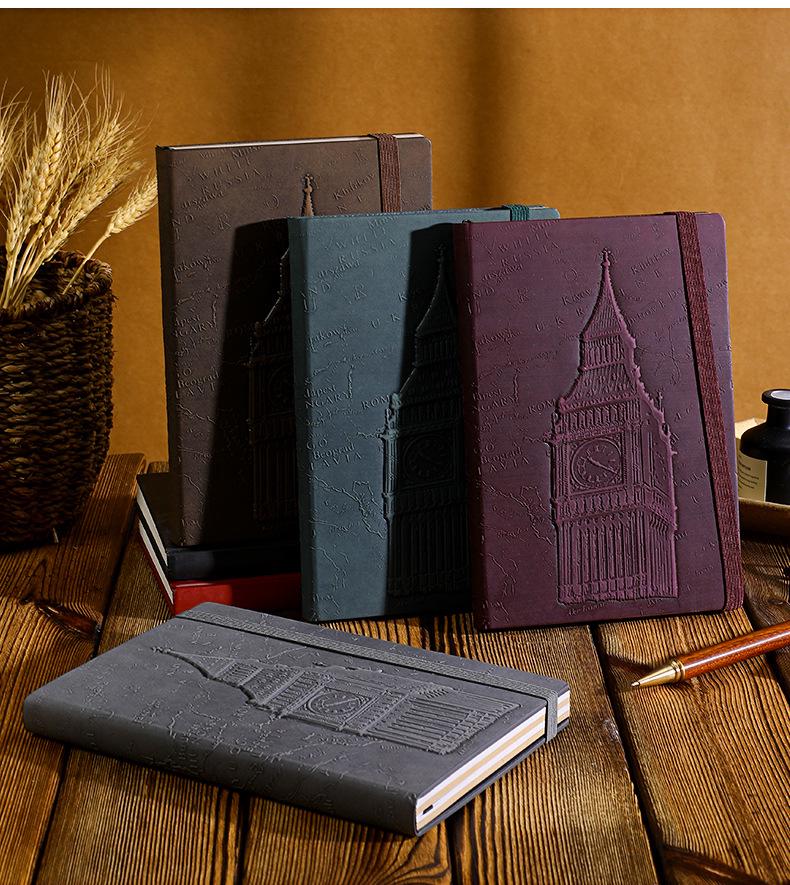 Exclusive Big Ben 3D Embossed A5 Retro Hardcover Planner Notebook with Band Binding