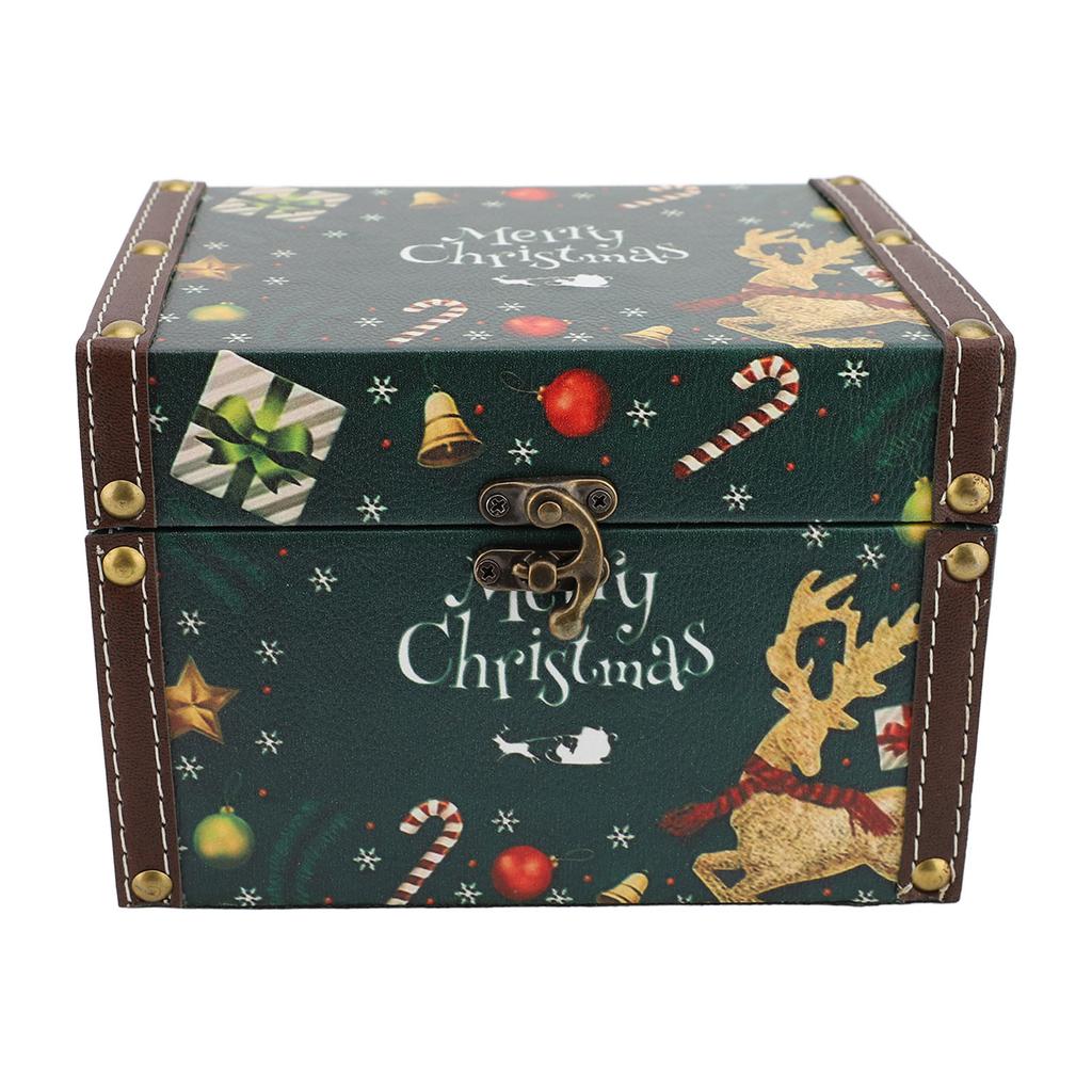 Wooden Trinket Box Vintage PU Leather Christmas Gift Box Jewelry Keepsake Storage Box for Kids Chris