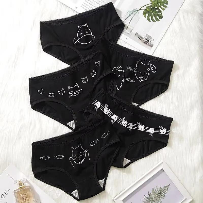 

5Pcs Women s Panties Cartoon Cotton Underwear Sexy Shorts Female Triangle Soft Breathable Girls Briefs Ladies Underpant M-XL M&5pcs чорний
