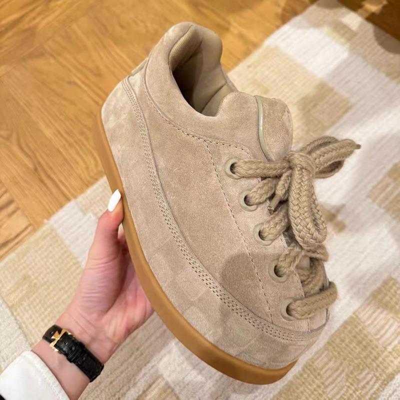 Leather fat bun bread shoes for men and women's spring and autumn new casual sports couple shoes platform heightening board shoes