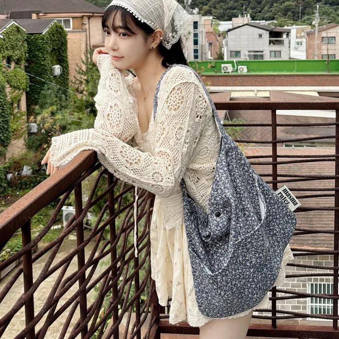 Rabbit Eco bag_Petit Flower Smoke Blue
