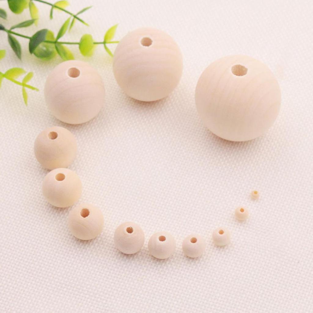 100Pcs Natural Round Wood Spacer Unpainted Wooden Ball Beads DIY Jewelry Lot