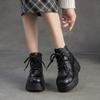 Johnature Retro Thick Sole Wedges Short Boots Genuine Leather Women's Height-increasing Shoes