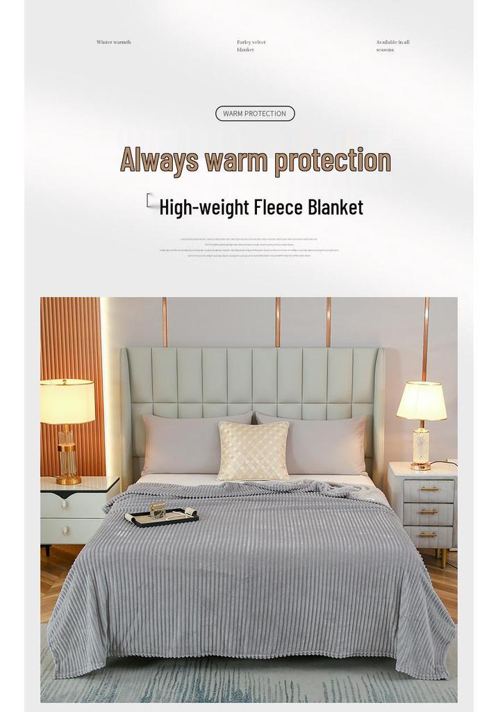 Striped Coral Fleece Flannel Blanket - Air Conditioning Nap Blanket, Solid Color, Ideal Office Gift