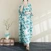 DIMANAF 2025 Women Plus Size Spring Summer Floral Dress Casual Vintage Dress Basic Loose Linen Long Dress Maxi