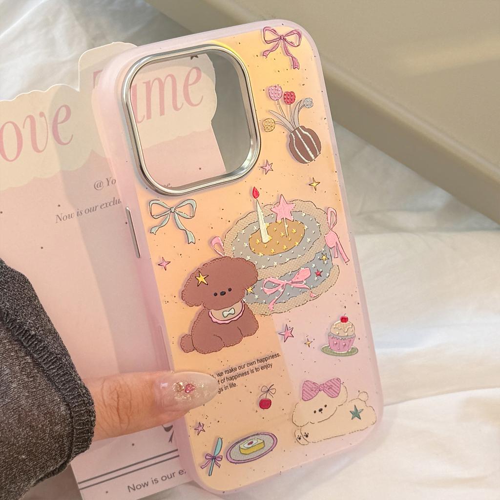 Gilded Laser Suitable for Iphone17 Mobile Phone Case 16Promax Pink Cake Puppy 15 Anti Fall 14 Cartoon 13