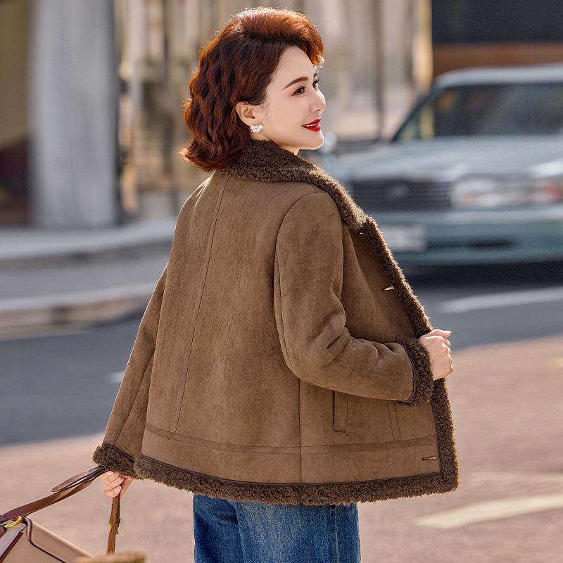 

Winter Velvet-Enhanced Fur Jacket for Middle-Aged and Elderly Women - Short Imitation Mink Coat for Autumn/Winter 5XL (Recommended for 75-82.5 kg)
