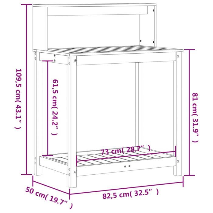 VidaXL Table de Rempotage avec Étagères, Table de Plantation avec Rangement, Banc de Rempotage, Table à Plantes, Marron Bois 844633