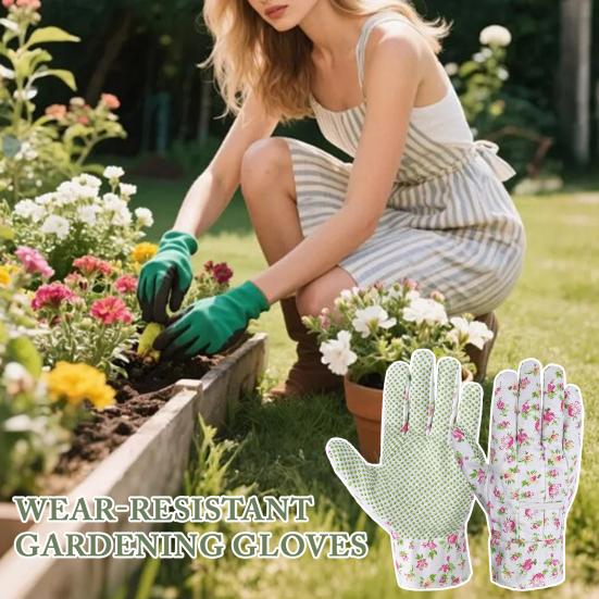Damen Gartenhandschuhe mit Blumenmuster, durchstichfest, Unkrauthandschuhe mit rutschfesten Handflächen, dornenfest, stichfest für Graben, Pflanzen, Gartenarbeit