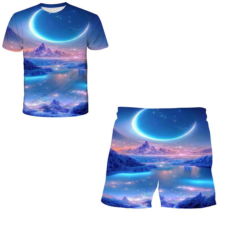 Sommer Neu Weltraum Planet Muster 3D Druck Trainingsanzüge Herren Damen Kurzarm T-Shirt Shorts Sets 2 Stück Sportanzüge Herrenbekleidung