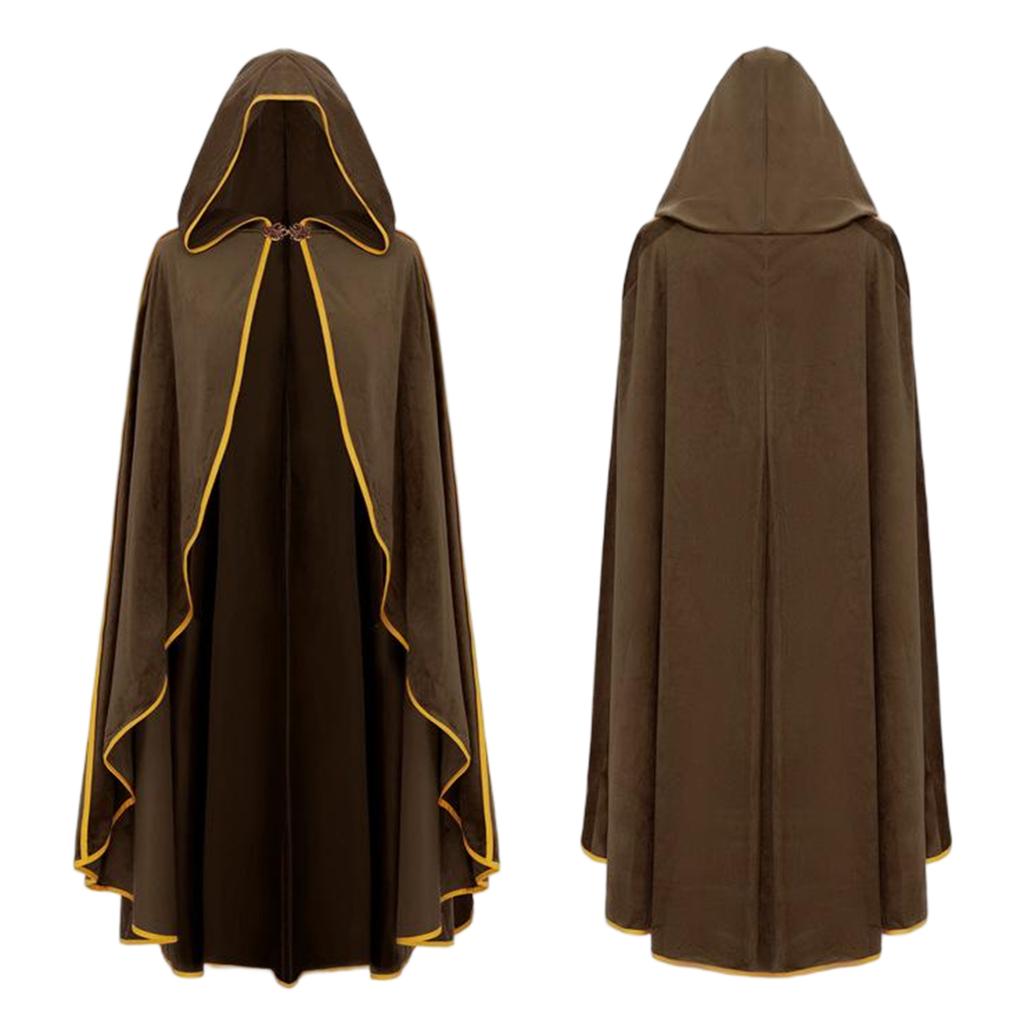 Women's Costume Cape with Hood Faux Vintage Gold Trim 6 Colors for Halloween Party