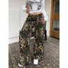 Brother Nan Loose-Fit Sexy American Retro Leopard Print Denim Female Plus Size High Waist Straight-leg Loose Plus Size Ladies Draped Pants