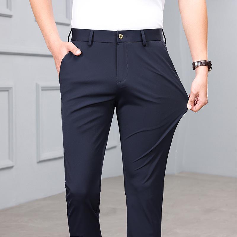 Men's High-Elastic Ice Silk Straight-Leg Fashion Trousers - Casual Business Wear
