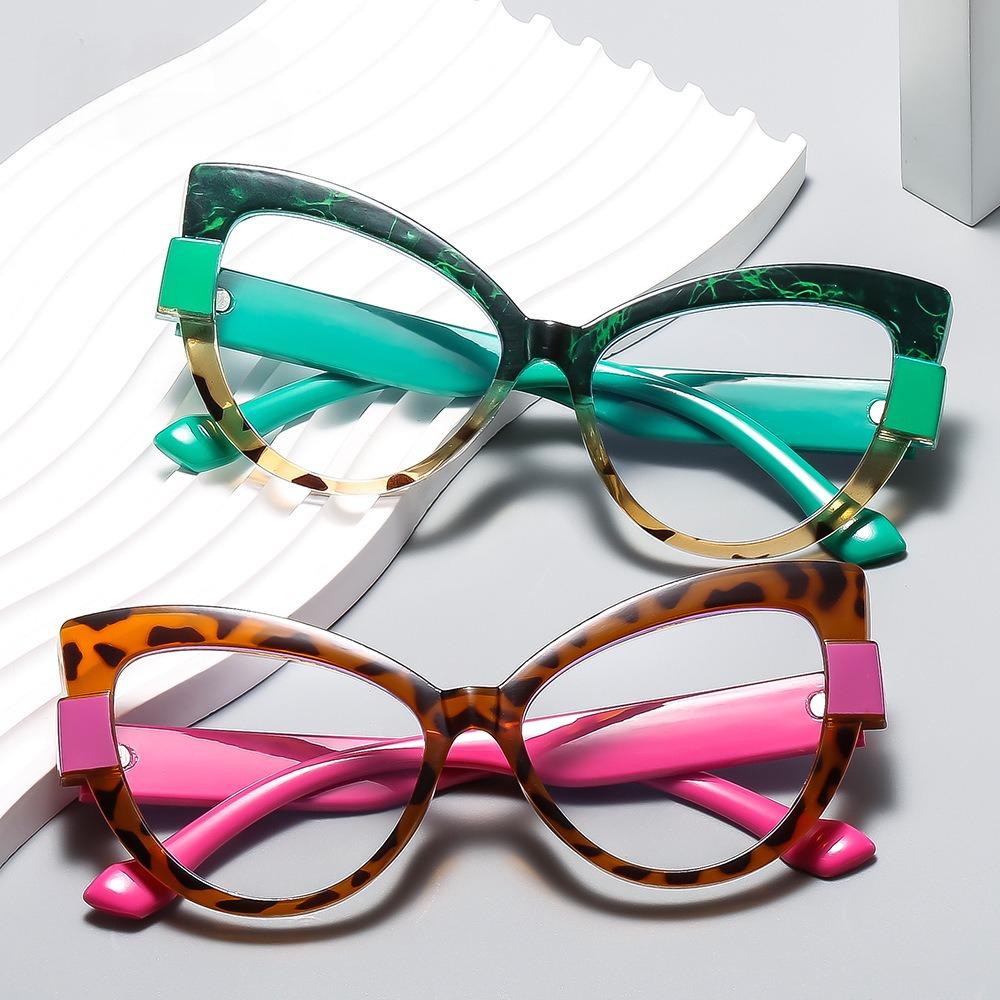 1Pc Fashionable Reading Glasses With Contrasting Colors And Cat Eyes Casual And Versatile Anti Blue Light Glasses