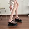 Thick-bottomed bag head wedge slippers women's summer new fashion non-slip mesh yarn hollow muffin half slippers