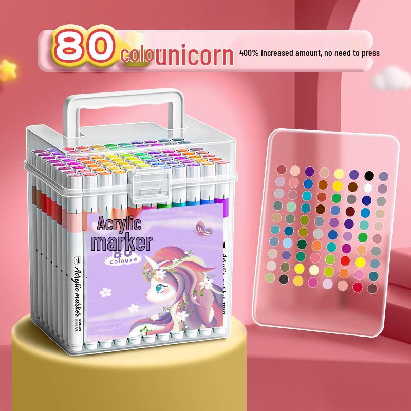 Washable Acrylic Markers: Non-Bleed, Layerable, Waterproof, Quick-Dry, Includes 24 Colors, Ideal for Students & Art.