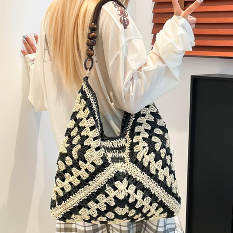 Τσάντα από ψάθα μεγάλης χωρητικότητας Καλοκαιρινές διακοπές στην παραλία Γλυκιά τσάντα ώμου για μετακινήσεις