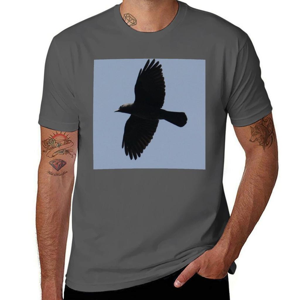 Jackdaw In Flight Photograph Tshirt Casual Lightweight Short Sleeve Top