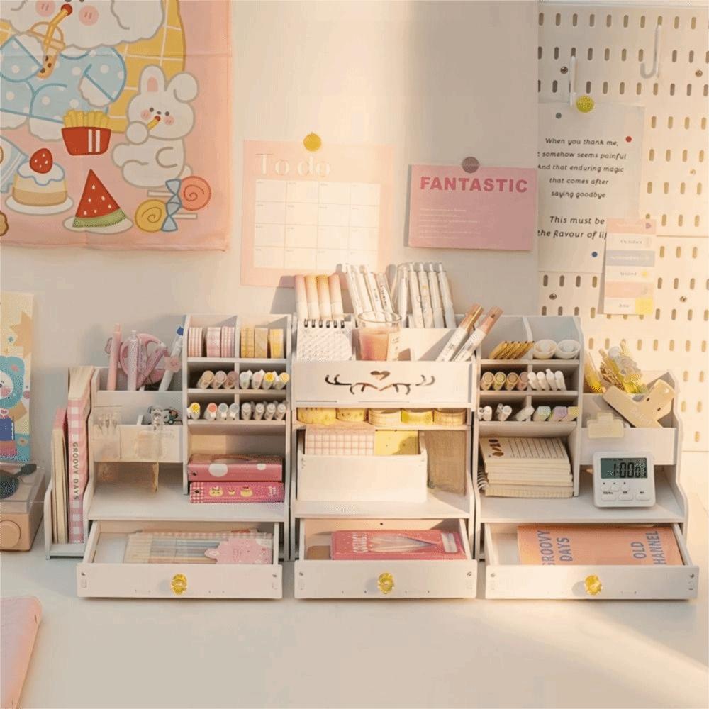 With Drawer Desk Pencil Holder Large Capacity Stationery Storage Rack Desktop Organizer  School