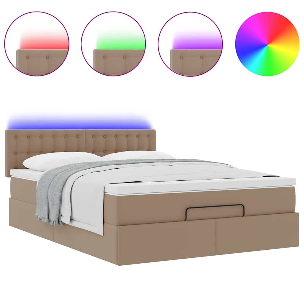Ottoman Bed with Mattresses & LEDs Cappuccino Brown 140x200 cm