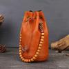 Handmade Genuine Leather Women's Shoulder Bag Retro Drawstring Crossbody Bag Mini Handheld Bucket Bag