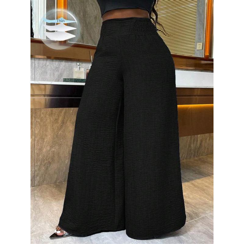 

J12679 High-Waisted Solid Wide-Leg Pants 2XL чёрный