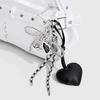 Korean Trendy Leather Heart Bow Keychain Delicate Beaded Keyring Car Key Holder Bag Pendant Decoration For Girls Gift