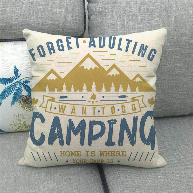 Happy Camper'S Lettered Design Pattern Digital Printing Short Plush Pillow Covers For Car Sofa Office Cushion Cover Home Goods