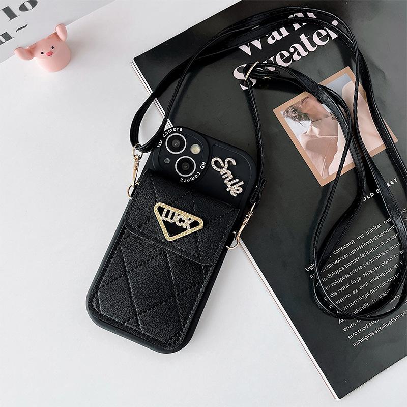 Luck Letter Wallet Card Bag Smile Mobile Phone Case For Iphone17Pro Apple 13 Messenger 15 Silicone 16