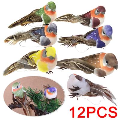 12pcs Bird Miniature Decoration DIY Crafts Foam Feather Artificial Fake Birds Garden Prop Collectible for Home Garden Ornaments