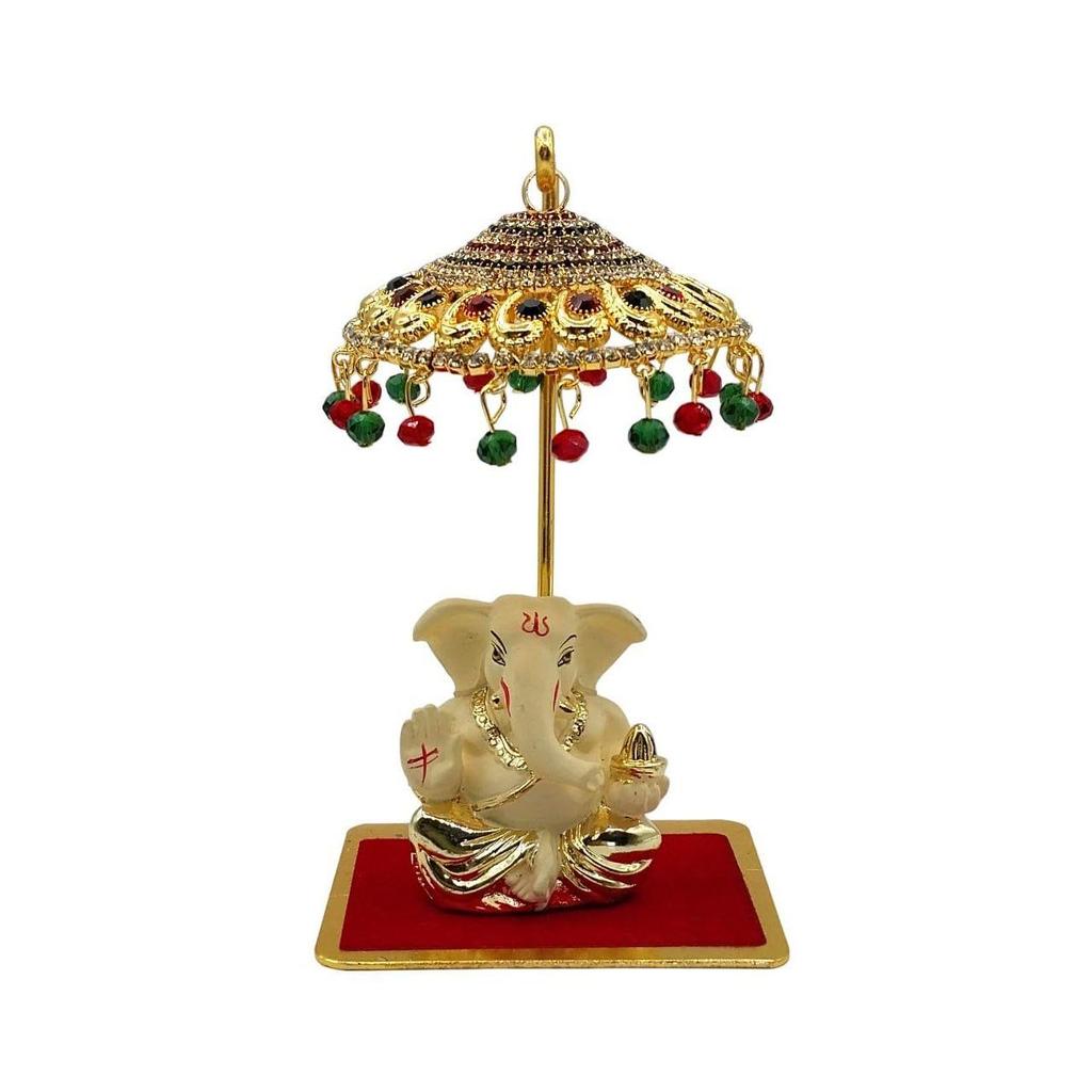 Metal Chhatra Umbrella for God Idol – Design 12 | Hanging Crystal Chatri for Car Dashboard, Office Desk, Home Temple & Murti Decoration
