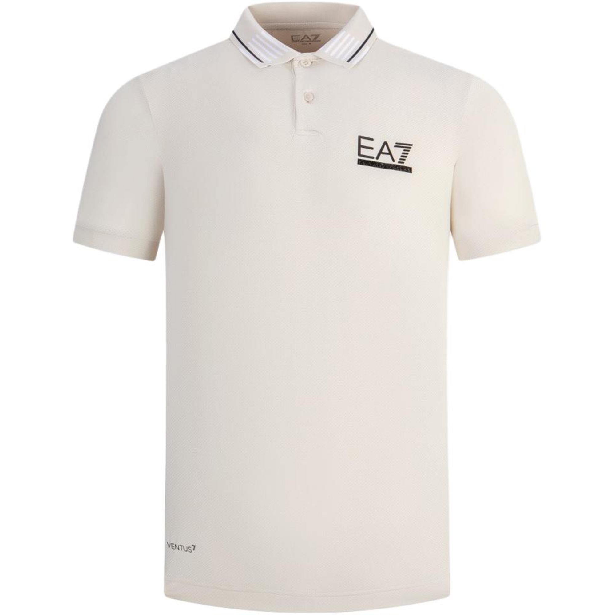 Emporio Armani EA7 SS24 Letterprint Knopen Rechte Pasvorm Korte Mouwen Poloshirt Heren tops Beige 3DPF11-PJMMZ-1946 L