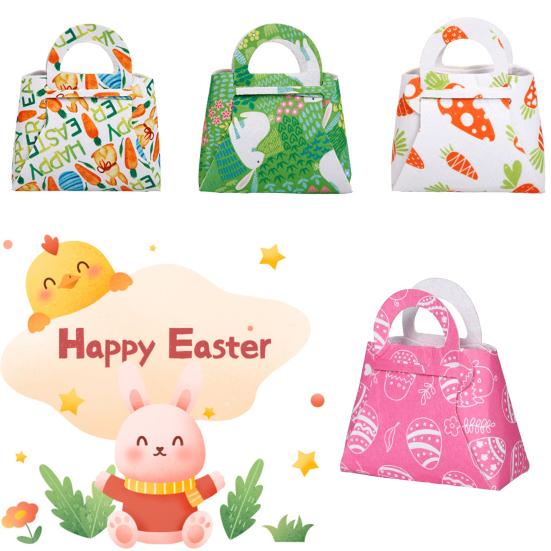 Ostern-Handtasche, transparenter Druck, Filz, niedliches Karotten-Kaninchen-Muster, DIY-Süßigkeitsverpackung, Einkaufstasche, Heimdekoration