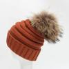 Knitted Stripe Women Hairball Hat Thickened Design Outdoors Keep Warm Gifts