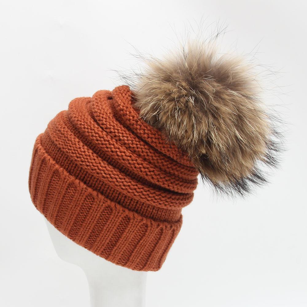 Knitted Stripe Women Hairball Hat Thickened Design Outdoors Keep Warm Gifts