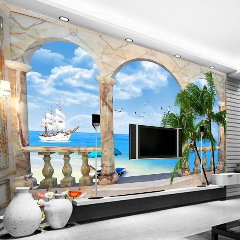 Fototapeta 3D stereo středomořský styl Nástěnná malba Obývací pokoj Ložnice Home Decor Wall Papers