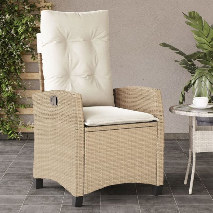 VidaXL Chaises inclinables de jardin lot de 2 et coussins beige rotin 365220