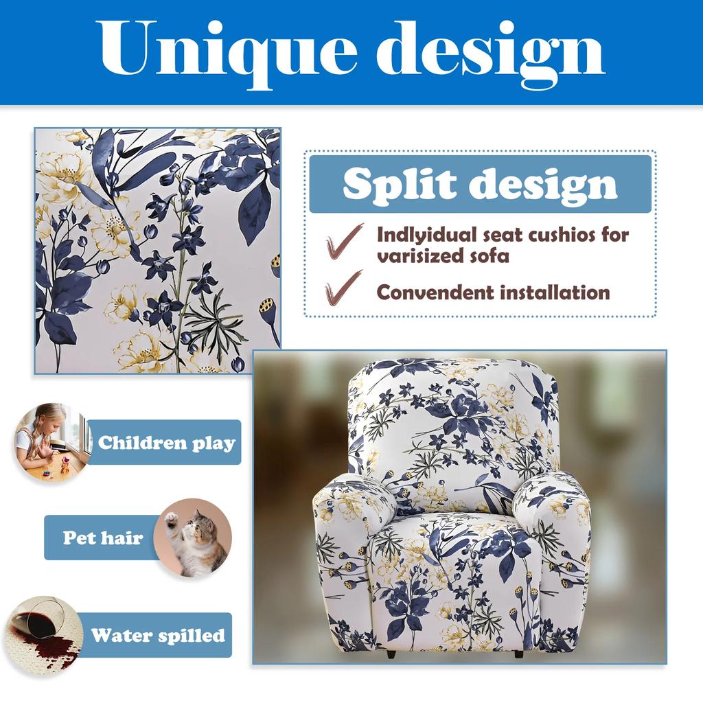 Stretch Recliner Slipcover Single Sofa Protective Cover with Pocket Fully Wrapped Seat Dust Cover Furniture Decoration for Home