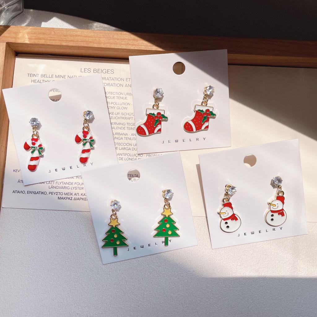 Cartoon Santa & Rentier Ohrstecker | Niedliche Weihnachts-Ohrringe aus S925 Silber für Mädchen