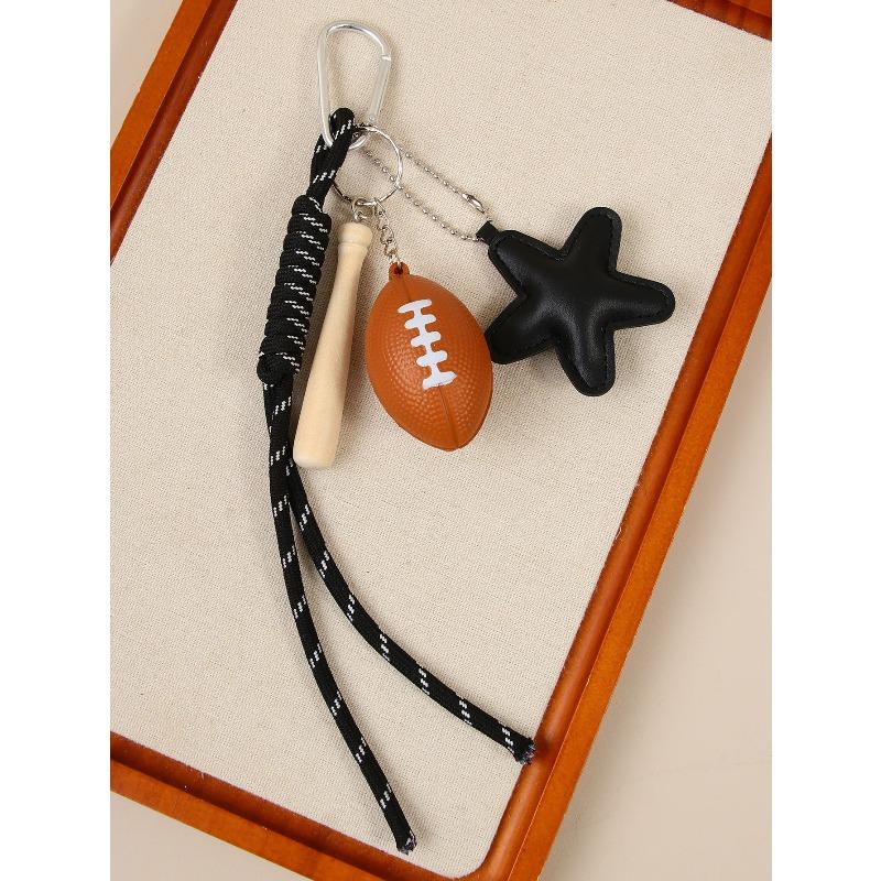 Cross-border hot-selling leather five-pointed star bag pendant camera baseball football DIY bag pendant keychain