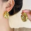 CCB Geometric Oval Casual Temperament Irregular Concave Hammer Pattern Stud Earring for Women Temperament Zircon Brincos Gift