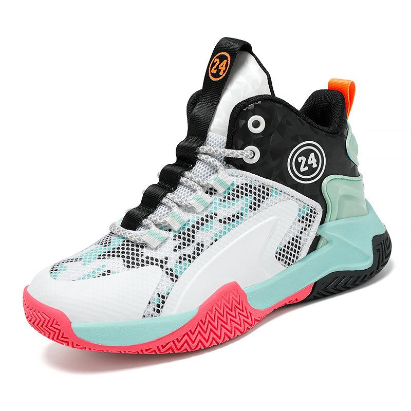 Children's basketball shoes Boys' students' sports running shoes Non-slip and wear-resistant breathable mesh medium and large children's white shoes