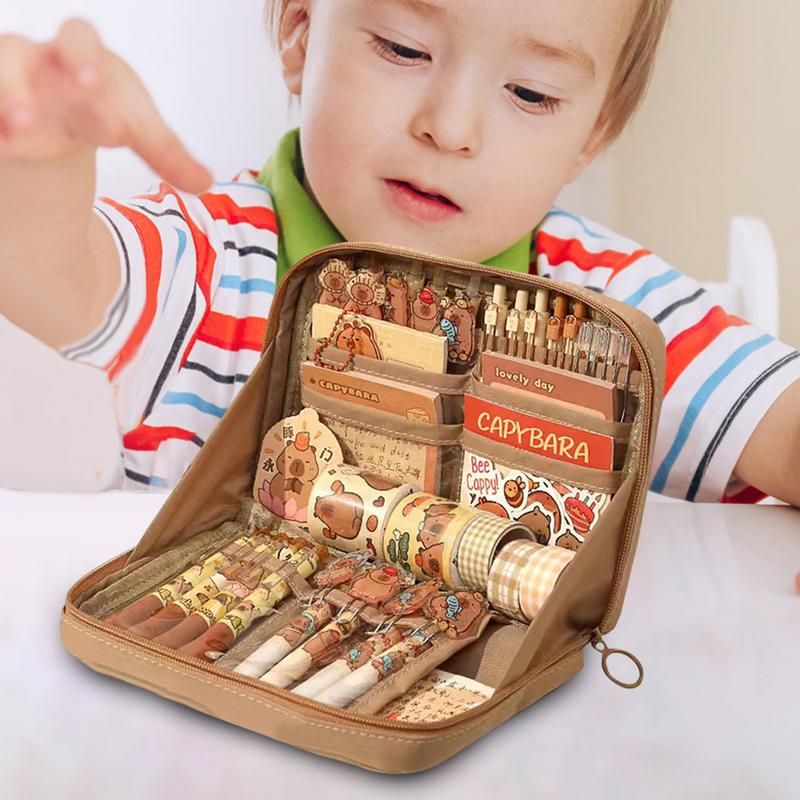12-Layer Large Capacity Pen Bag 90 Degree Large Opening School Student Cute Capybara Pencil Case Zipper Stationery Organizer