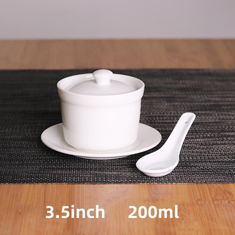 White Ceramic with Lid Steamed Egg Soup Bowl Rice Dessert Bowl Hotel Restaurant Bird's Nest Small Tonic Soup Cup Cooking Pot Set