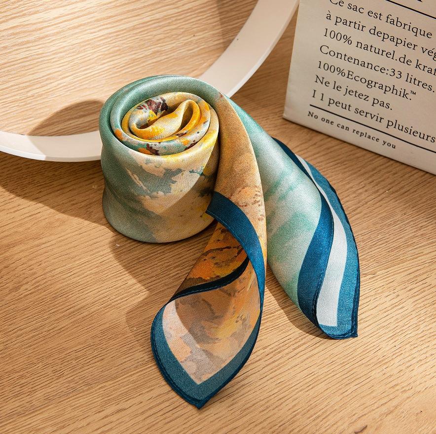 Mulberry silk scarf  new retro winter beautiful ginkgo printing four seasons shawl sunscreen dual-purpose
