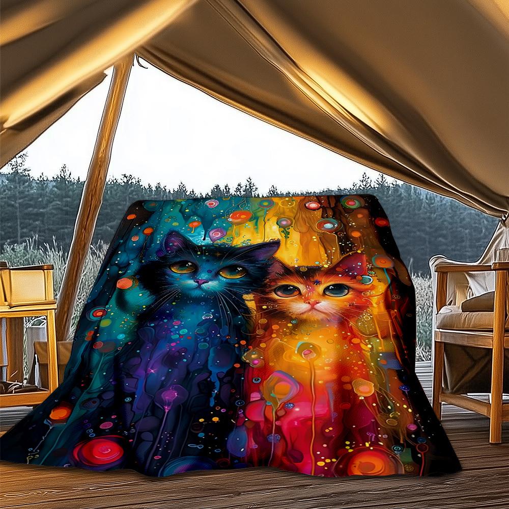 1pc Colorful Cats Print Outdoor Blanket, Lightweight Polyester,