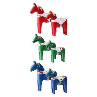 1 Pair Handcrafts Swedish Dala Horse Wooden Sculptures Painting Ornaments for Home Office Desktop and Shelf Decors