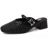 Fashion Retro Style Summer Cover Toe Women Mules Slippers Elegant Ladies Outdoor Thick Heel Dress Slides Shoes