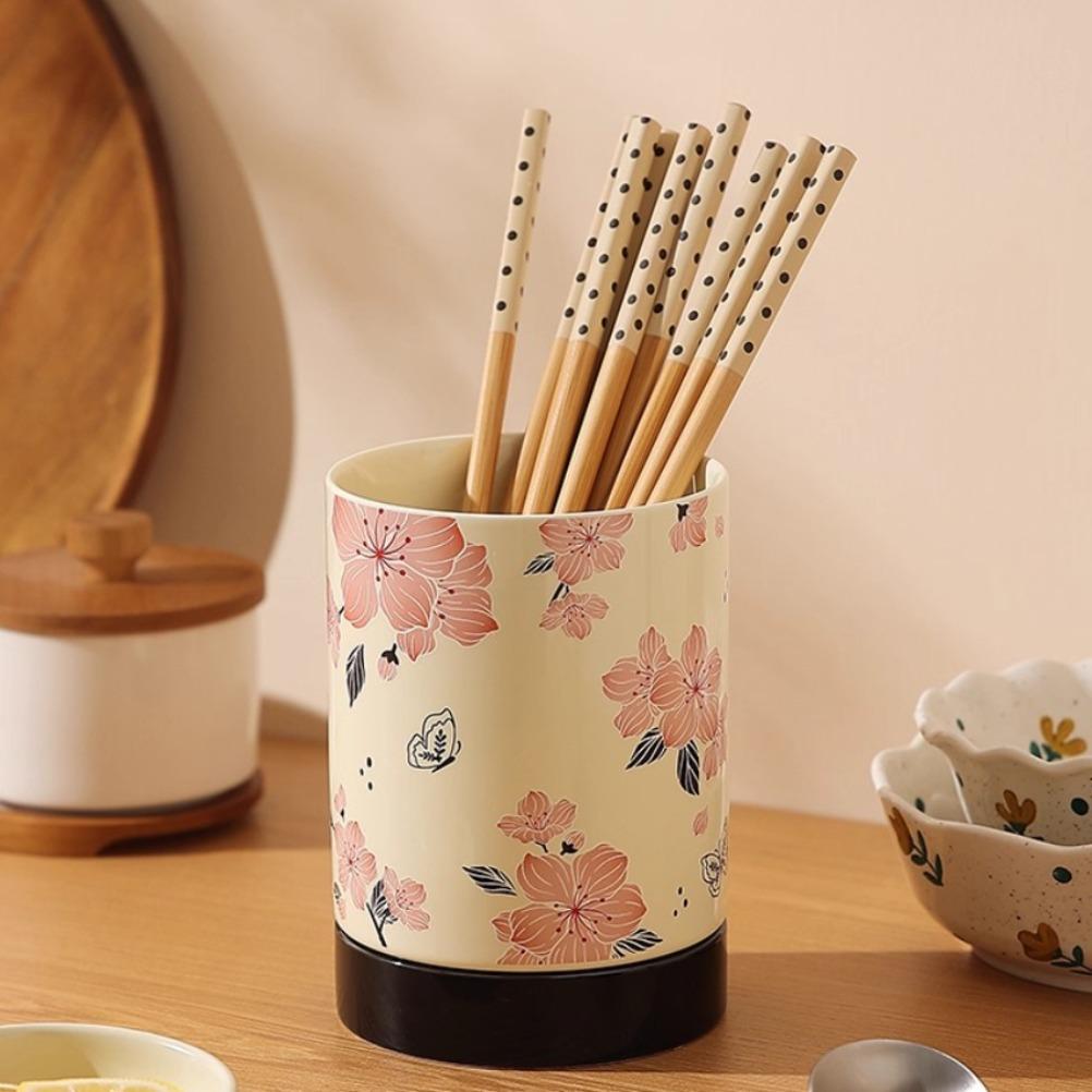 Vintage Ceramic Chopstick Holder Household Chopstick Storage Box with Draining Water Chopstick Spoon Holder Kitchens Accessories
